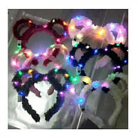 Аксесуар для волосся вушка, 22*18*1см, світло, ЦІНА ЗА 1ШТ, 3 режими, плюш, мікс кольорів, на бат(табл)