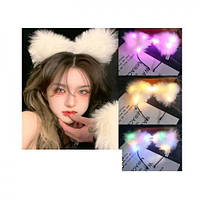Аксесуар для волосся обруч, 18*17*1см, вушка-плюш, ЦІНА ЗА 1ШТ, світло, 3 режими, 4 кольори, на бат(табл)
