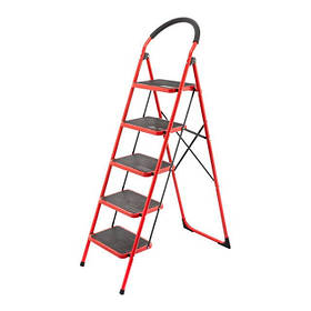 Драбина на 5 сходів, стрем'янка висотою 1,6 м, стійка драбина INTERTOOL LT-0039 pwtl