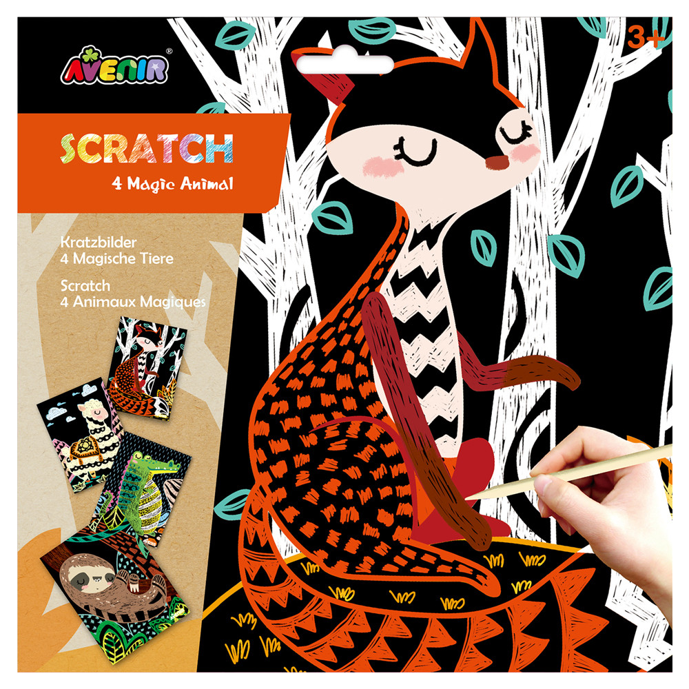 Набір для творчості, скретч-арт AVENIR "Чарівні тварини", 4 розмальовки, фото 1