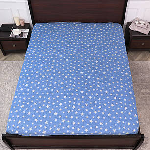 Натяжне простирадло бязь на гумці  зірка на блакитному  (140*200*25) двоспальна бавовняна, фото 1