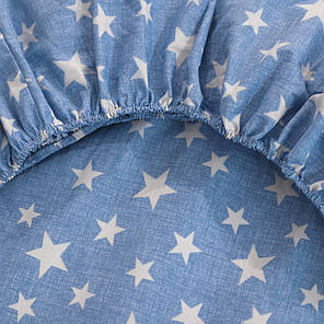 Натяжне простирадло бязь на гумці  зірка на блакитному  (140*200*25) двоспальна бавовняна, фото 2