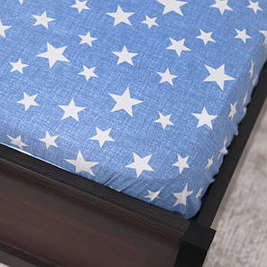 Натяжне простирадло бязь на гумці  зірка на блакитному  (140*200*25) двоспальна бавовняна, фото 3