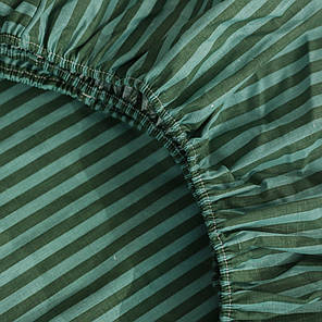 Бавовняне натяжне простирадло бязь для двоспального ліжка на гумці (160*200*25) захисне зелене в смужку, фото 2