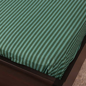 Бавовняне натяжне простирадло бязь для двоспального ліжка на гумці (160*200*25) захисне зелене в смужку, фото 3