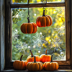 Наклейки Геловін Павутина Павуки Набір наклейок 18 шт. страшний декор Happy Pocket на вікна Білий матовий