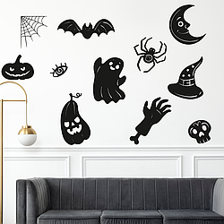 Геловін декор Наклейки Етно гарбузи кажан рука мертвого павук Happy Pocket декор 11 шт. чорний матовий