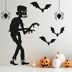 Вінілові наклейки на Геловін Зомбі летючі миші павуки Happy Pocket для стін вікон S 315х597 мм чорний матова