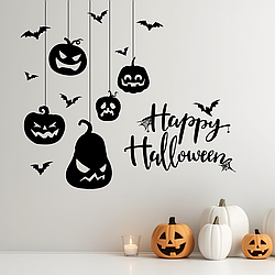Наклейки для Геловіна Гарбузи кажани Happy Halloween вініл самоклейка Happy Pocket Набір S чорний матовий