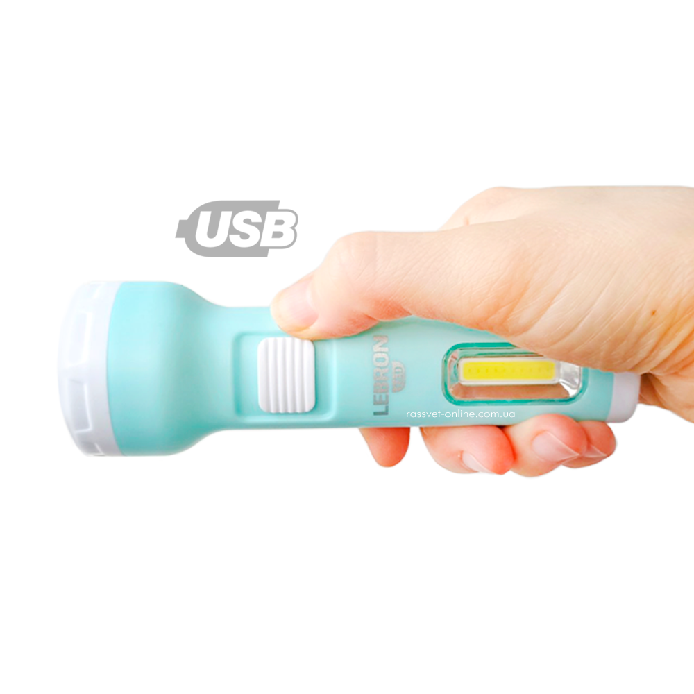 Світлодіодний LED ліхтар з акумулятором Lebron L-HL-31 USB 1W+1W 15-15-31 DC5V 1200mAH Li-ion 120Lm cyan волна