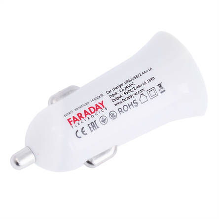 Блок живлення автомобільний 18W/USB/2.1 A + 1 A FARADAY, фото 3