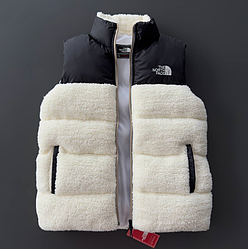 Жилетка The North Face TNF безрукавка Норд Фейс ТНФ бежева на овчині хутряна плюшева утеплена демісезон весна осінь