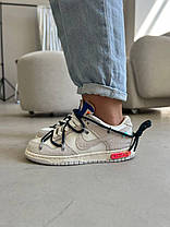 Жіночі кросівки Nike Dunk Low Off White Blue Кеди Найк Данк Лоу білі замша шкіра демісезон, фото 6