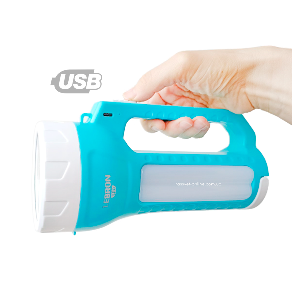 Акумуляторний світлодіодний ліхтар Lebron L-HL-76 USB 4W+1,5W LED 15-15-76 DC5V 1200mAH Li-ion 380Lm бірюзовий