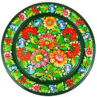 Тарілка декоративна Петриківський розпис ЛІТО ручної роботи з дерева 30 см Український сувенір