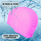 Силіконова шапочка для плавання для довгого волосся жіноча плавальна басейн Hechpro Рожева (1696), фото 4