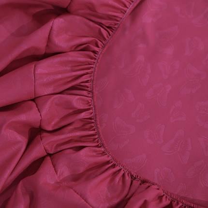 Двоспальне натяжне простирадло-чохол із поліестеру мікрофібра на гумці (160*200*25) червона однотонна з метеликами, фото 2