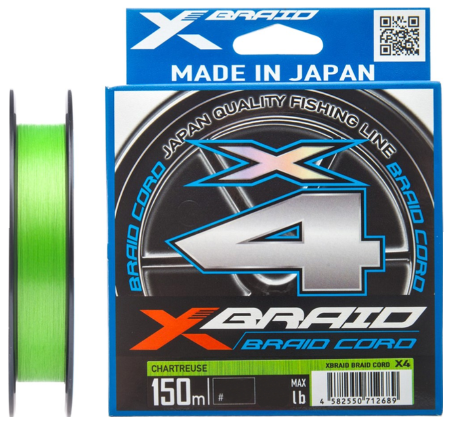 Шнур YGK X-Braid Braid Cord X4 150m #0.3/0.09mm 6lb/2.7kg (колір.: салатовий), фото 1