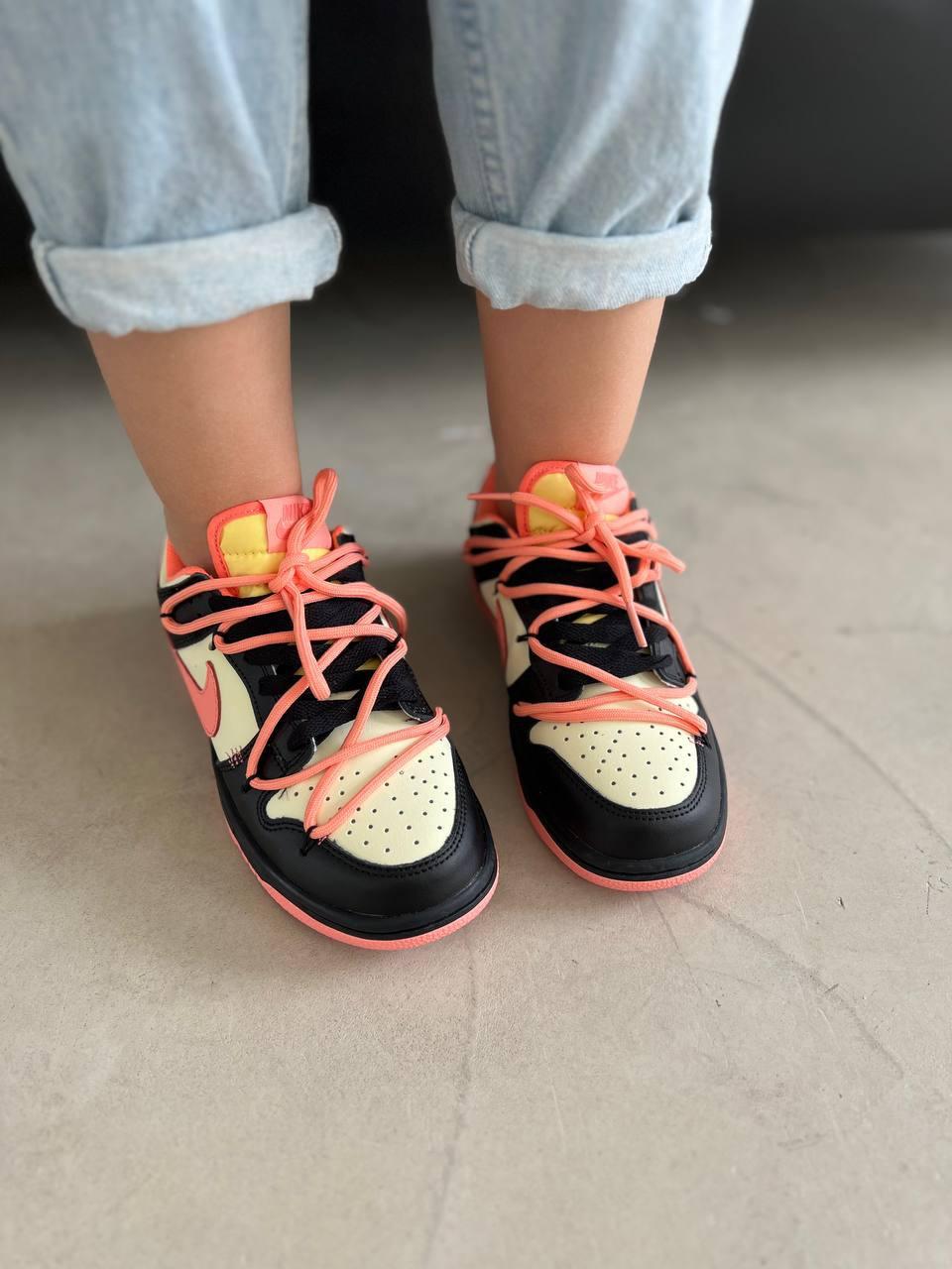 Жіночі кросівки Nike Dunk Low Black Pink Кеди Найк Данк Лоу чорні з рожевим шкіряні демісезон