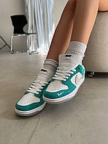 Жіночі кросівки Nike Dunk Low White Green Кеди Найк Данк Лоу білі замша шкіра демісезон, фото 3