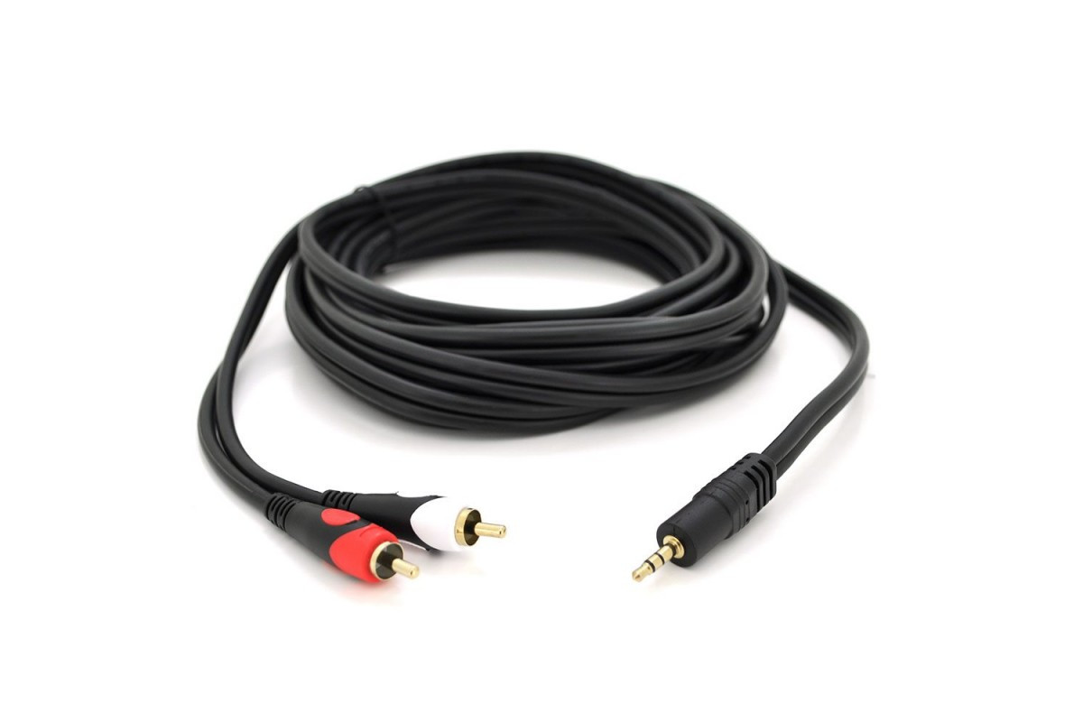 Кабель DC3.5 (тато) => 2хRCA (тато), GOLD Jack, CU, Stereo, 5,0 м, Voltronic, Арт.56498