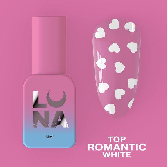 Топове покриття з сердечками LUNAMoon Top Romantic #3 (білий), без липкого шару для гель-лаку, 13 мл