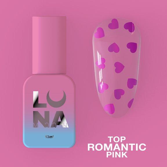 Топове покриття з сердечками LUNAMoon Top Romantic #4 (рожевий), без липкого шару для гель-лаку, 13 мл