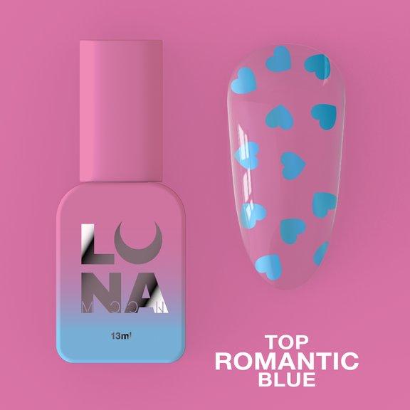 Топове покриття з сердечками LUNAMoon Top Romantic #4 (блакитний), без липкого шару для гель-лаку, 13 мл