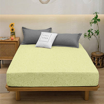 М'яке натяжне захисне простирадло-чохол мікрофібра на гумці (140*200*25) двоспальне жовте однотонне з принтом орнамент, фото 1