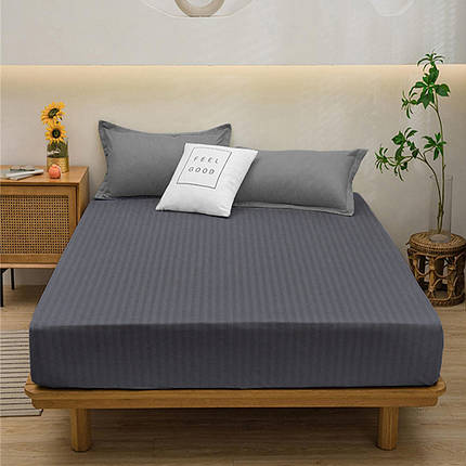 Захисне простирадло двоспальне на гумці з декором смужка (160*200*25) однотонне з поліестеру мікрофібра, фото 1