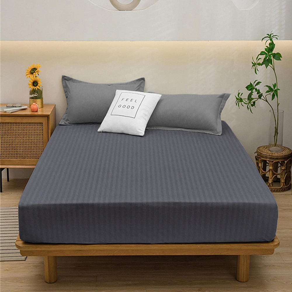 Захисне простирадло двоспальне на гумці з декором смужка (160*200*25) однотонне з поліестеру мікрофібра