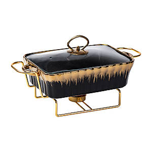 Керамічна мармітниця зі скляною кришкою прямокутна 31*16*11 см 1 л чорна