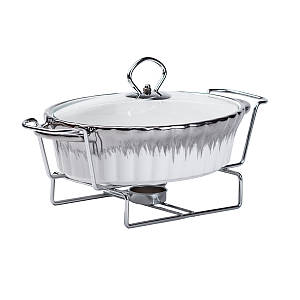 Керамічна овальна мармітниця зі скляною кришкою 1 літр 31*19*13 см хром