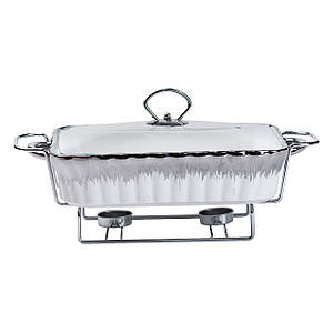 Керамічна прямокутна мармітниця зі скляною кришкою 1.5 літра 35*19*11.5 см хром