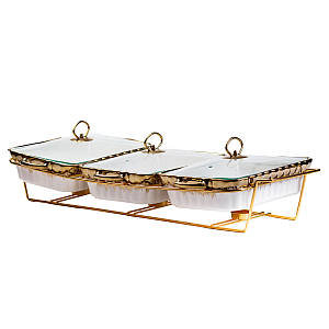 Керамічна мармітниця з металевою підставкою на 3 секції по 1.5 л 68*33*17 см золото