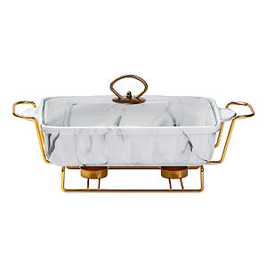 Керамічна мармітниця прямокутна 35*19*11.5 см 1.5 л мармур з золотом