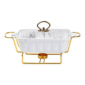 Керамічна мармітниця прямокутна 31*16*11 см 1 л мармур з золотом