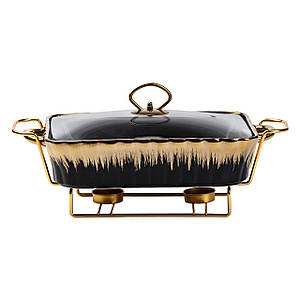 Керамічна мармітниця зі скляною кришкою прямокутна 35*19*11.5 см 1.5 л чорна