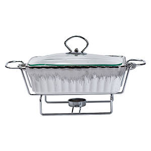 Керамічна прямокутна мармітниця зі скляною кришкою 1 літр хром