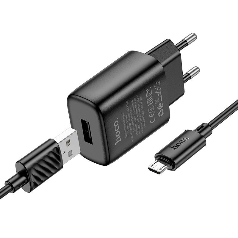 Адаптер сетевой Hoco Micro USB Cable Solid single port charger C134A |1USB, 12W/2.4A| черный, фото 1