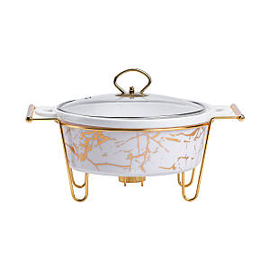 Керамічна кругла мармітниця зі скляною кришкою 1.5 літра 31*24*18 см золото HTHP1038