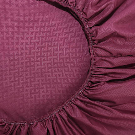 Натяжне міцне простирадло-чохол мікрофібра на гумці (140*200*25) однотонне бордове двоспальне з принтом орнамент, фото 2