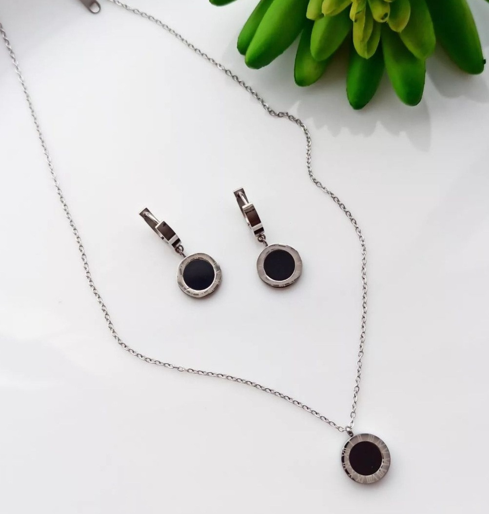 Сережки Булгарі та ланцюжок із кулоном булгарі біле медичне золото під срібло, фото 1