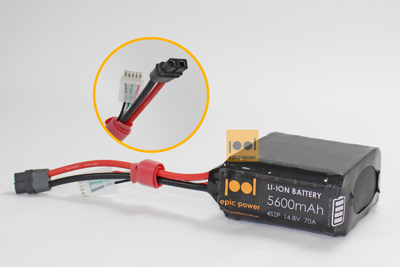 Li-Ion акумулятор / батарея для FPV (ФПВ) 4S2P 5600mAh 14.8V 70A 18650 Sony/Murata VTC5D або Molicell P28A, фото 1