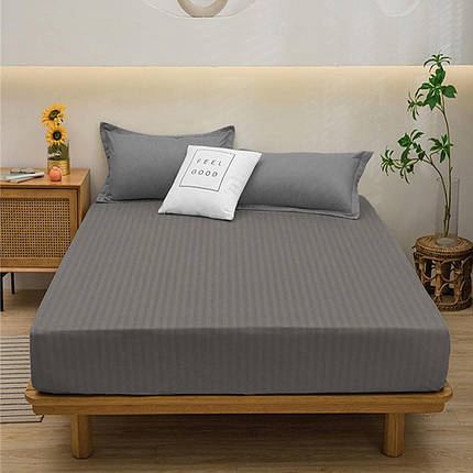 Захисне натяжне простирадло мікрофібра на гумці синтетичне (120*200*25) однотонне сіре в смужку, фото 1