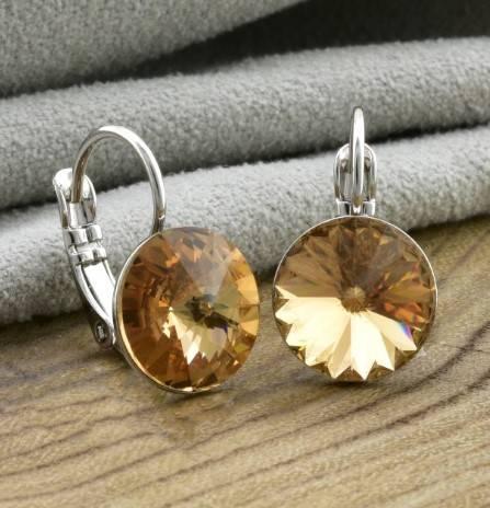 Сережки з коричневим каменем Сваровскі медичне золото під срібло, фото 1