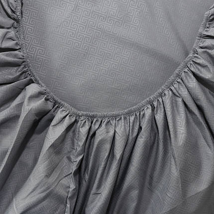 Натяжне сіре простирадло-наматрацник мікрофібра на гумці (140*200*25) двоспальне однотонне з принтом орнамент, фото 2