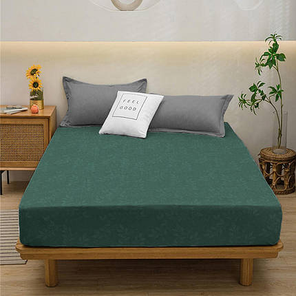 Натяжне синтетичне простирадло наматрацник мікрофібра на гумці (120*200*25) однотонне з гілочками на зеленому, фото 1