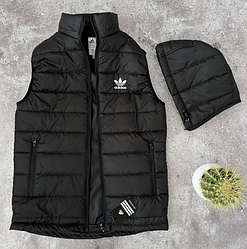Чоловічий жилет Adidas чорний Адідас з капюшоном легка безрукавка плащівка демісезон весна осінь