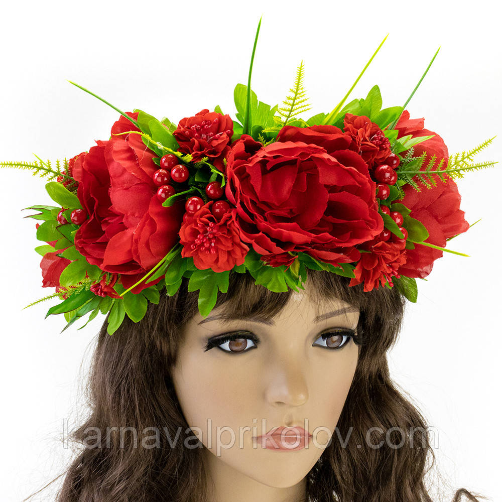 Український віночок об'ємний зі стрічками на голову на голову Яніна 13089